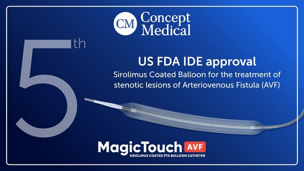 CONCEPT MEDICAL RECEIVES US FDA IDE APPROVAL FOR MAGICTOUCH AVF INDICATION, THEIR FIFTH US CLINICAL STUDY APPROVAL FOR THE MAGICTOUCH PORTFOLIO