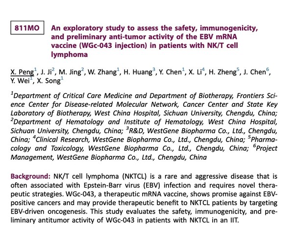 WestGene Biopharma Presents Groundbreaking mRNA Vaccine Data at ESMO 2024