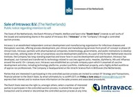 Dutch State Announces the Sale of Intravacc B.V. (The Netherlands)